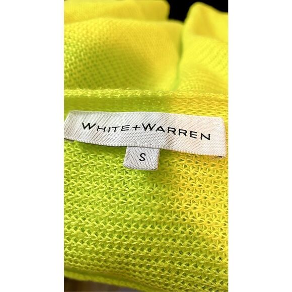 White + Warren Linen Off Shoulder knit Tee Neon Yellow Sz S - Picture 7 of 8